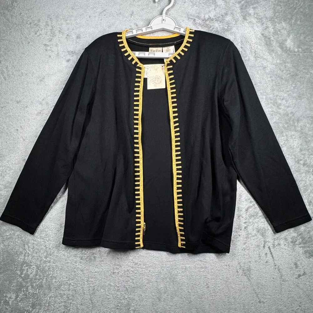 Bobbie Brooks‎ Cardigan Black Gold Full Zip Top M Sparkle Shimmer Glam Statement
